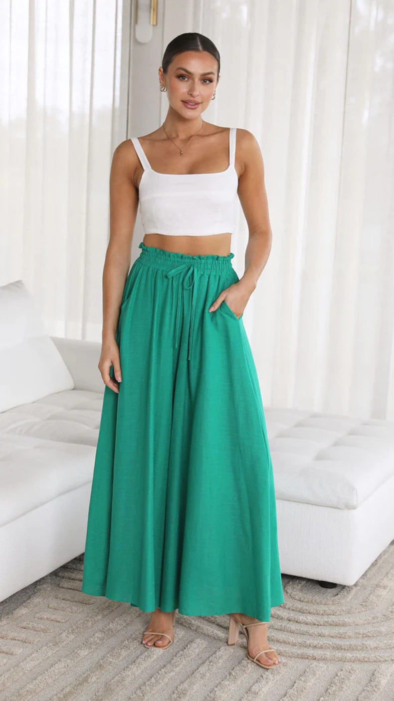 Maxi skirt in boho style for women with drawstring waistband Ivyshape