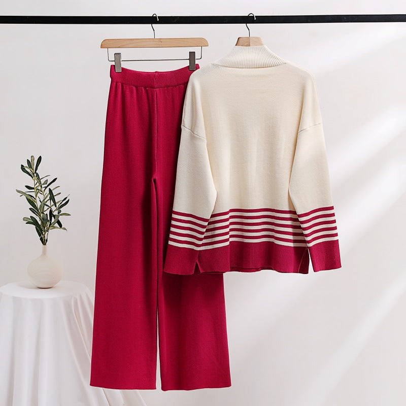 IvyShape | Age-reducing knit top and wide pants set