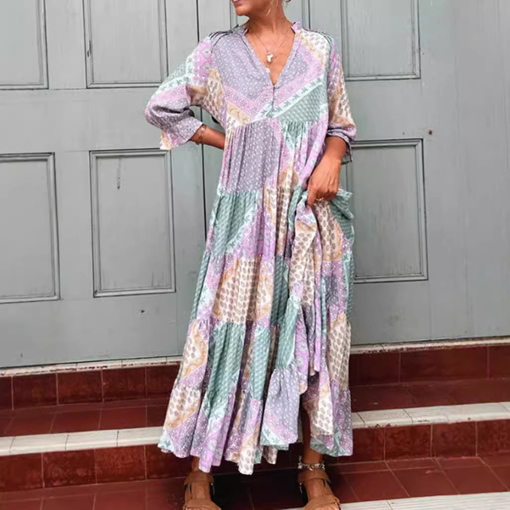 Ladies max dress with unique patchwork design and side pockets Ivyshape