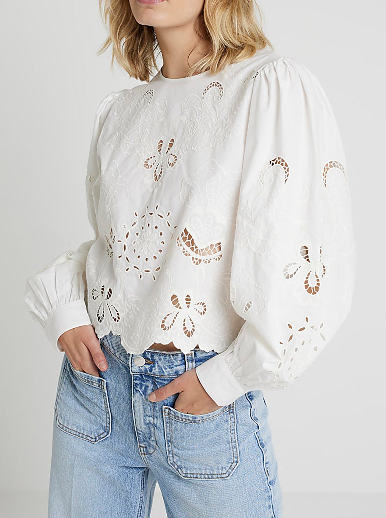 IvyShape | Women's Long Sleeve Lace Embroidery Hollow Elegant Top