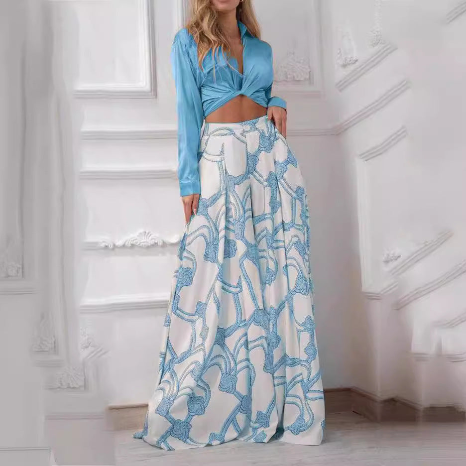 Ladies elegant wrap top with long sleeve and maxi skirt Ivyshape