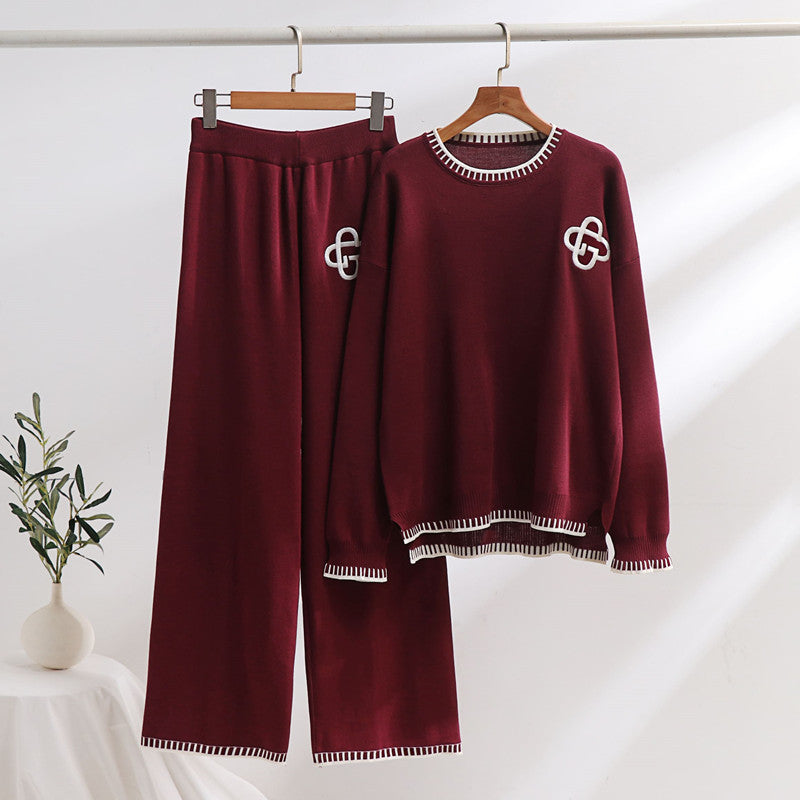 IvyShape | Sweater sweatshirt and high-waist wide pants set