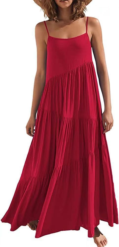 Ladies airy maxi dress with spaghetti straps and stylish layering Ivyshape