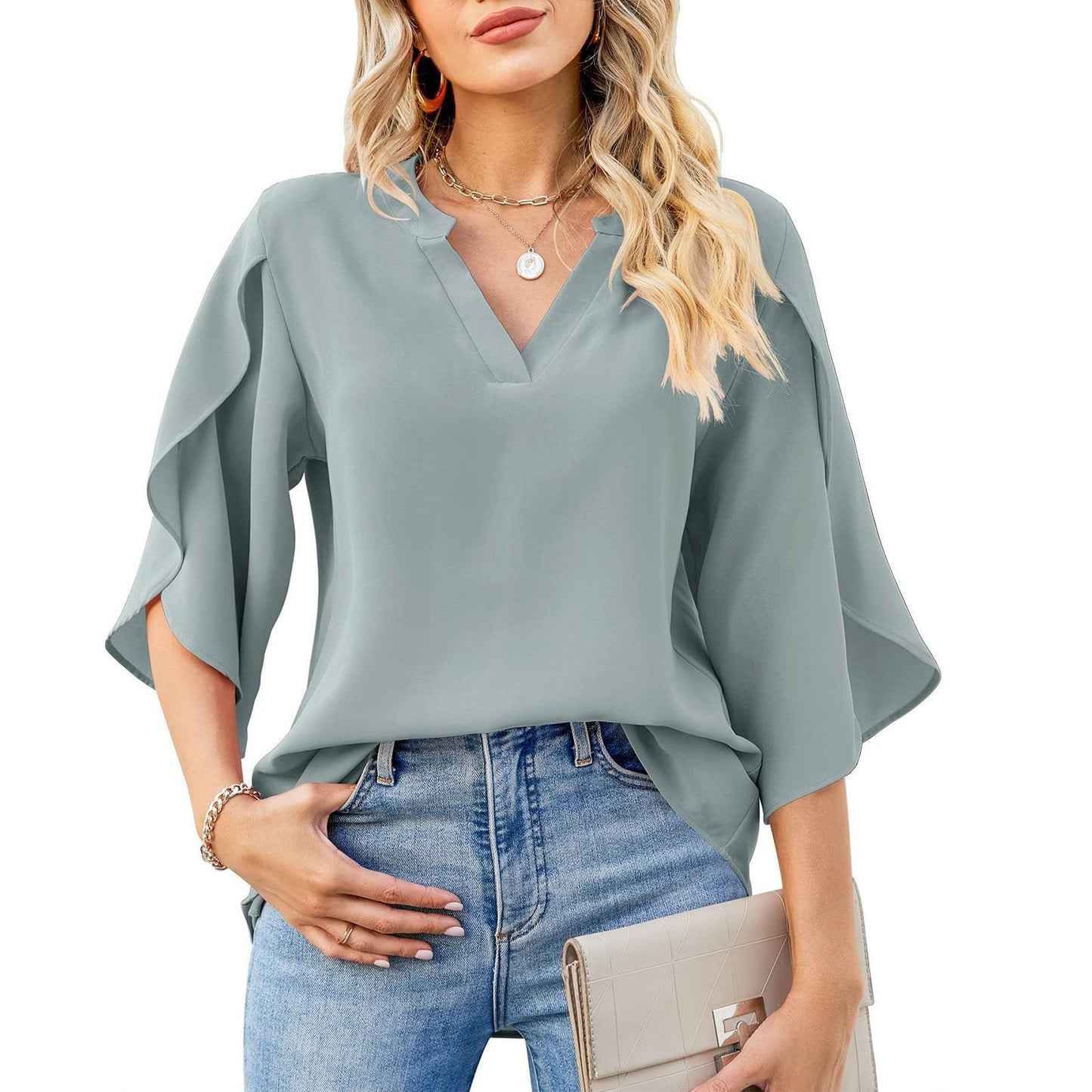 Ivyshape | Petal Sleeve Chiffon Shirt