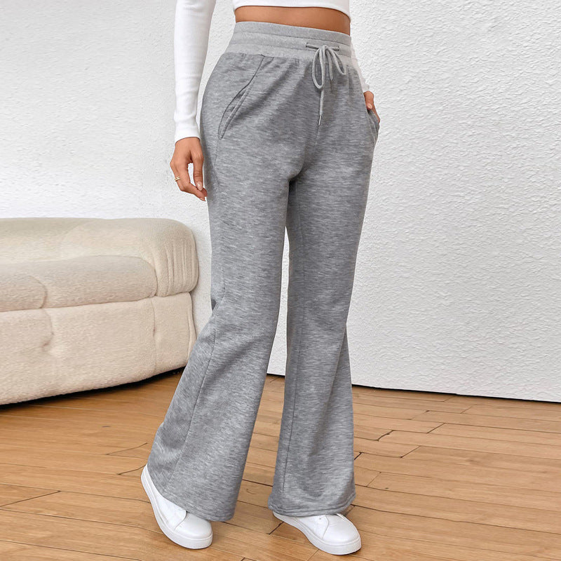 IvyShape | Flared Casual Drawstring Knit Long Pants