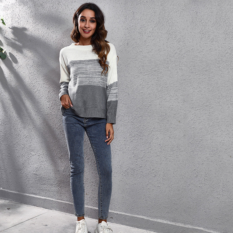 Ladies chunky knit sweater with modern striped design and comfortable fit Ivyshape