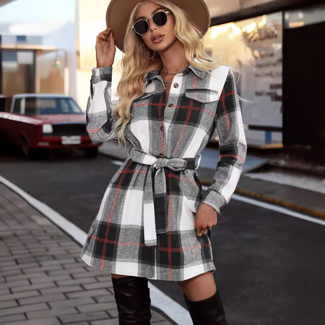 IvyShape | Plaid Long Sleeve Dress