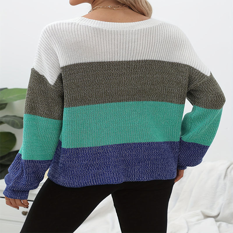 IvyShape | Color Block Round Neck Knitted Sweater