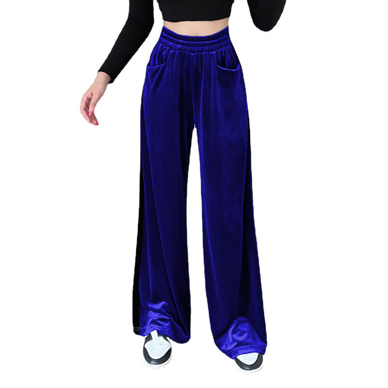 Women Elegant Wide-Leg Pants made of Velvet with Elastic Waist Ivyshape