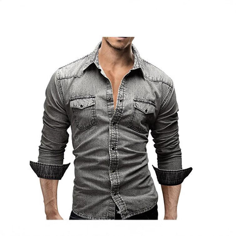 Men's denim shirt with stylish flap pockets and fashionable slim fit Ivyshape