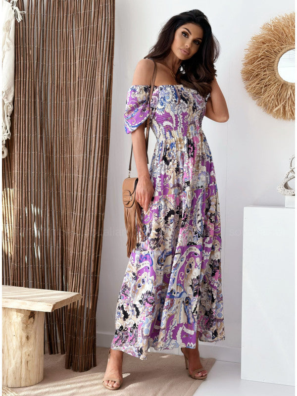 IvyShape | Puffy Sleeve Ruffled Tiered Maxi Dress