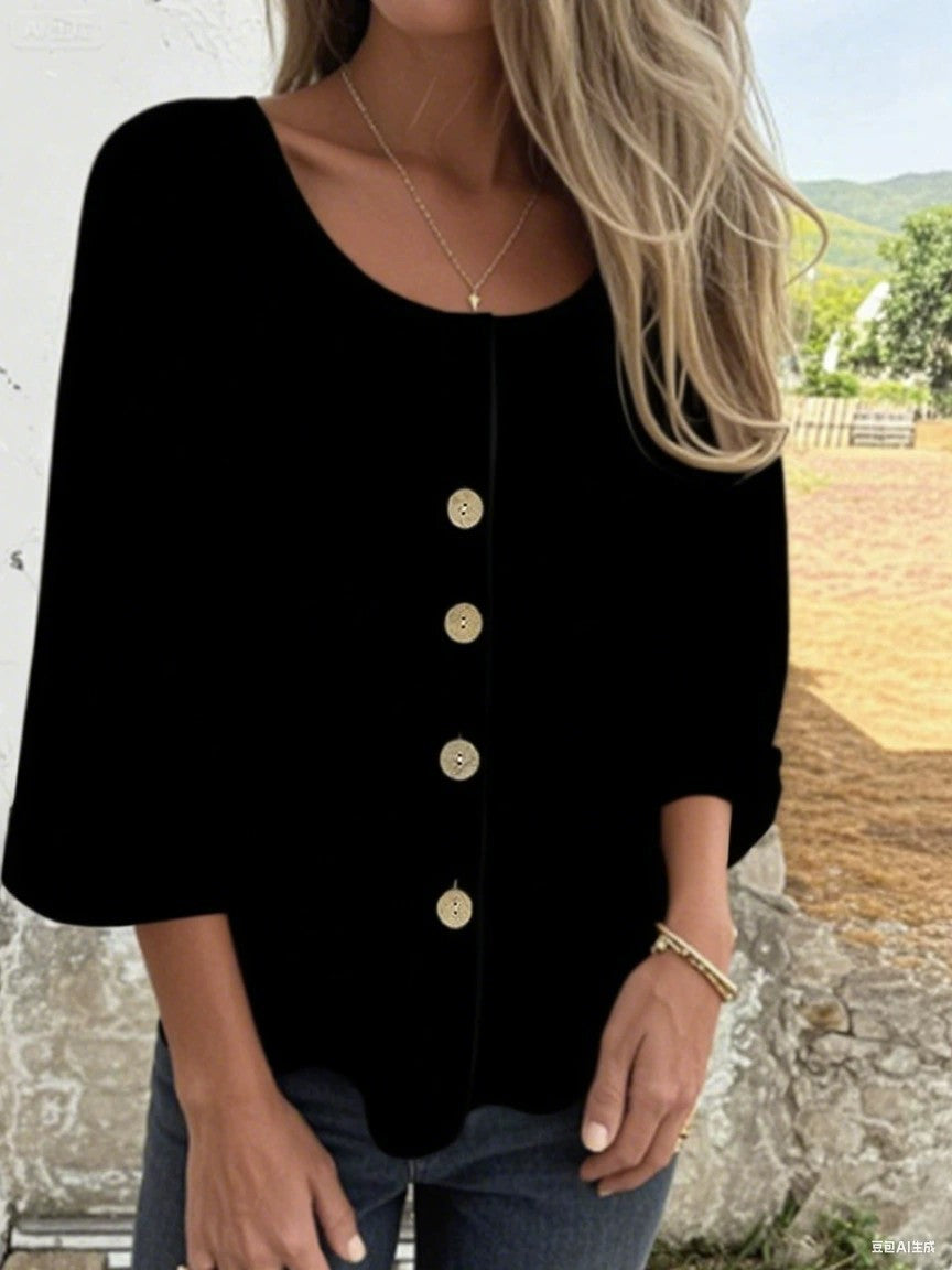 Ladies Elegant and Casual Blouse Shirt with Button Detail Ivyshape