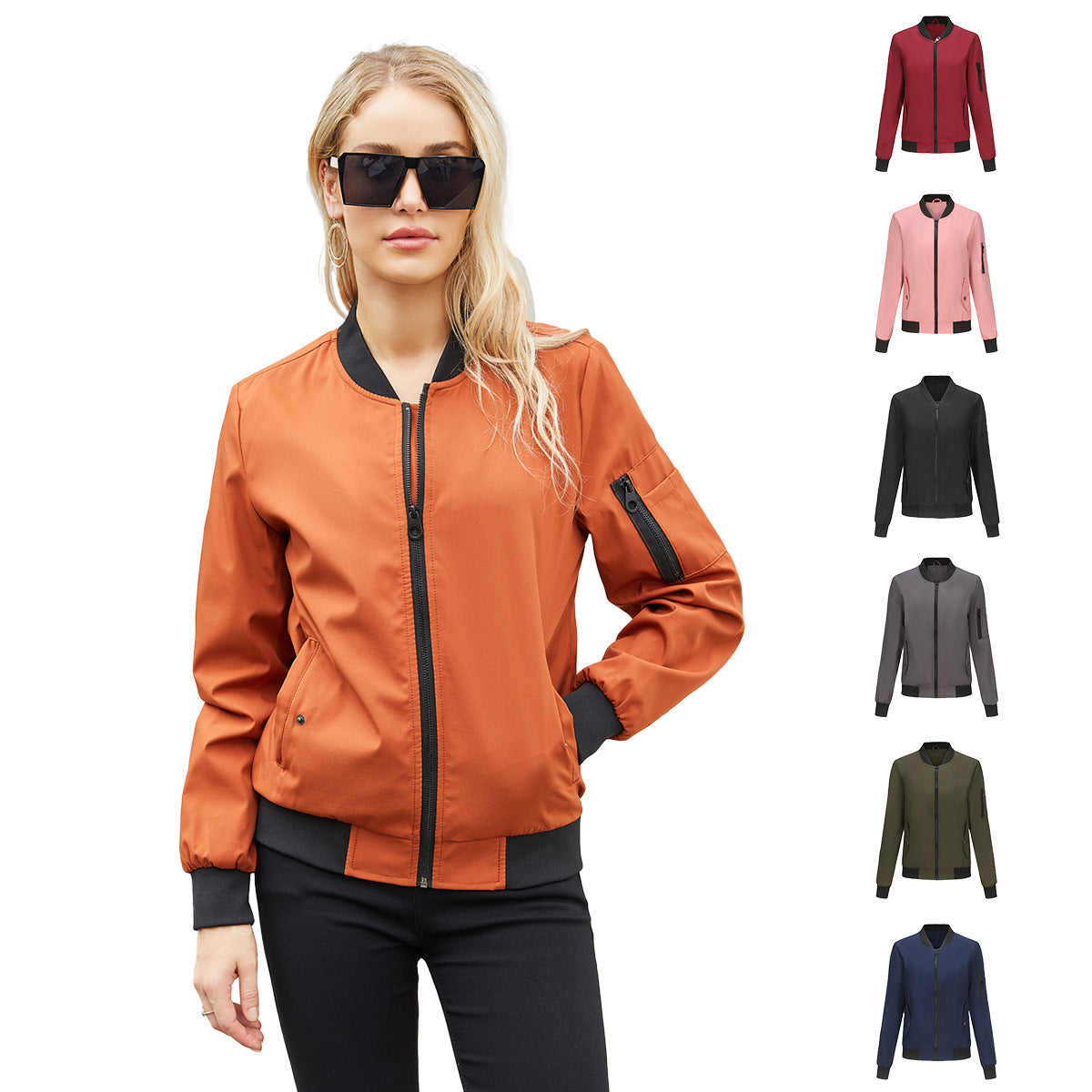 Women's fashionable bomber jacket with practical zip pockets and sporty collar Ivyshape