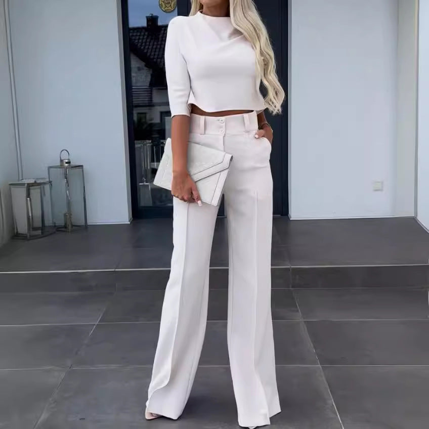 Women elegant set of cropped top and wide-cut trousers Ivyshape