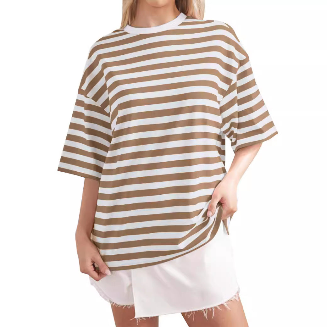 Women's Casual Oversized T-Shirt with Wide Stripes Ivyshape