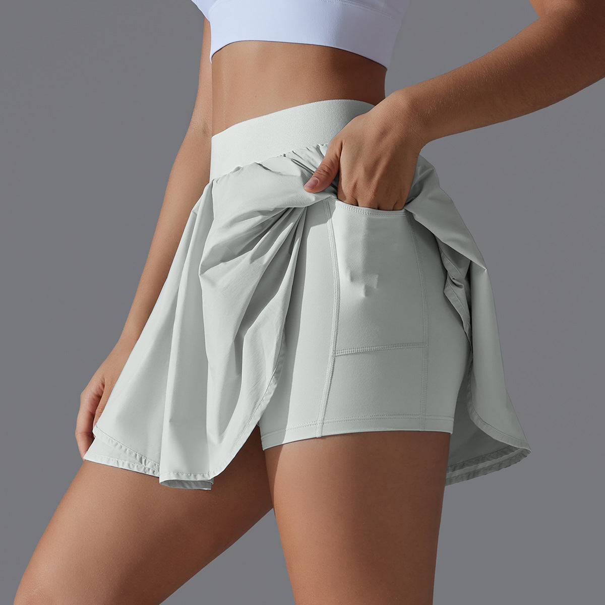 Ladies' sporty tennis skirt with high waist and integrated shorts Ivyshape