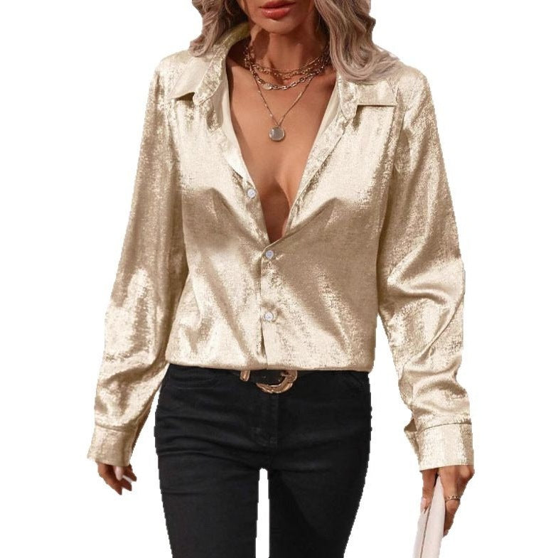 Women Elegant Silk Blouse with Shiny Surface Ivyshape