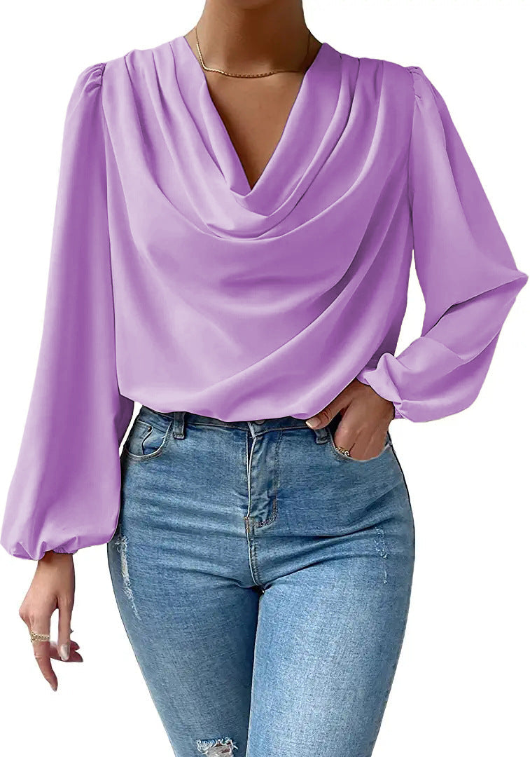 Ivyshape | Draped V-Neck Chiffon Top