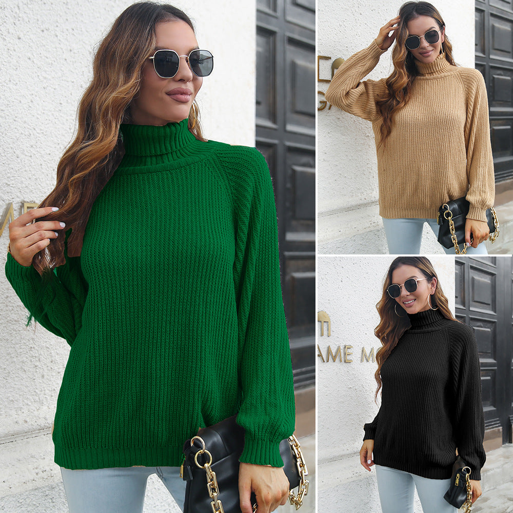 Women's chunky knit sweater with high collar and fine structure Ivyshape