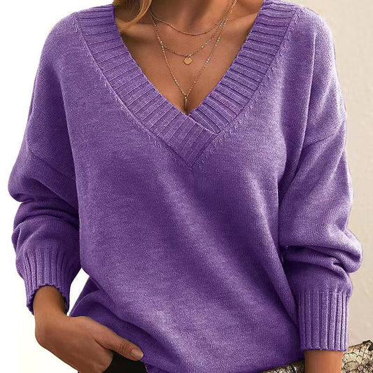 IvyShape | Pullover Sweater Loose V-neck Versatile Knitted Top Women