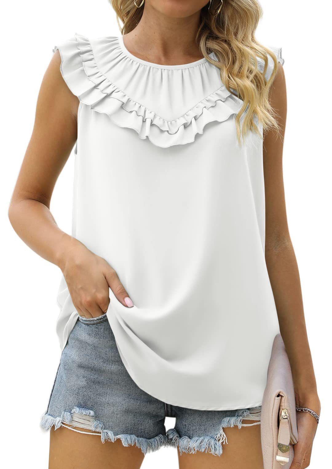 Women's pleated blouse with ruffle details Ivyshape