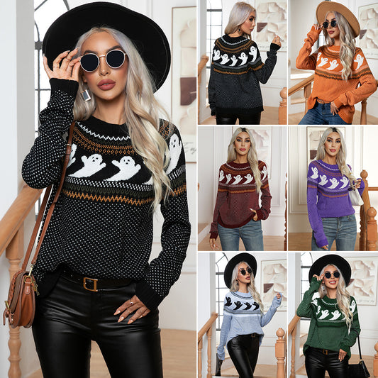 Women's Halloween sweater with ghost motif and airy structure Ivyshape