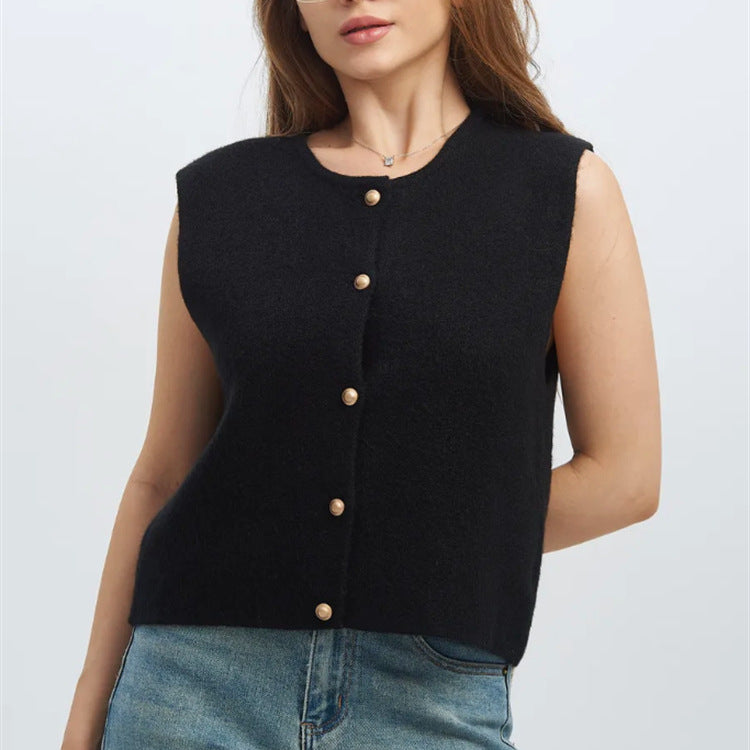 Ladies knit vest with elegant buttons Ivyshape