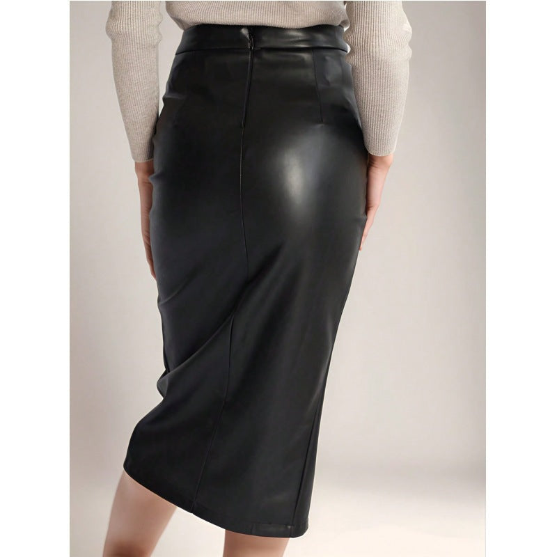 Women Elegant Wrap Skirt made of high-quality Faux Leather with Slit Ivyshape