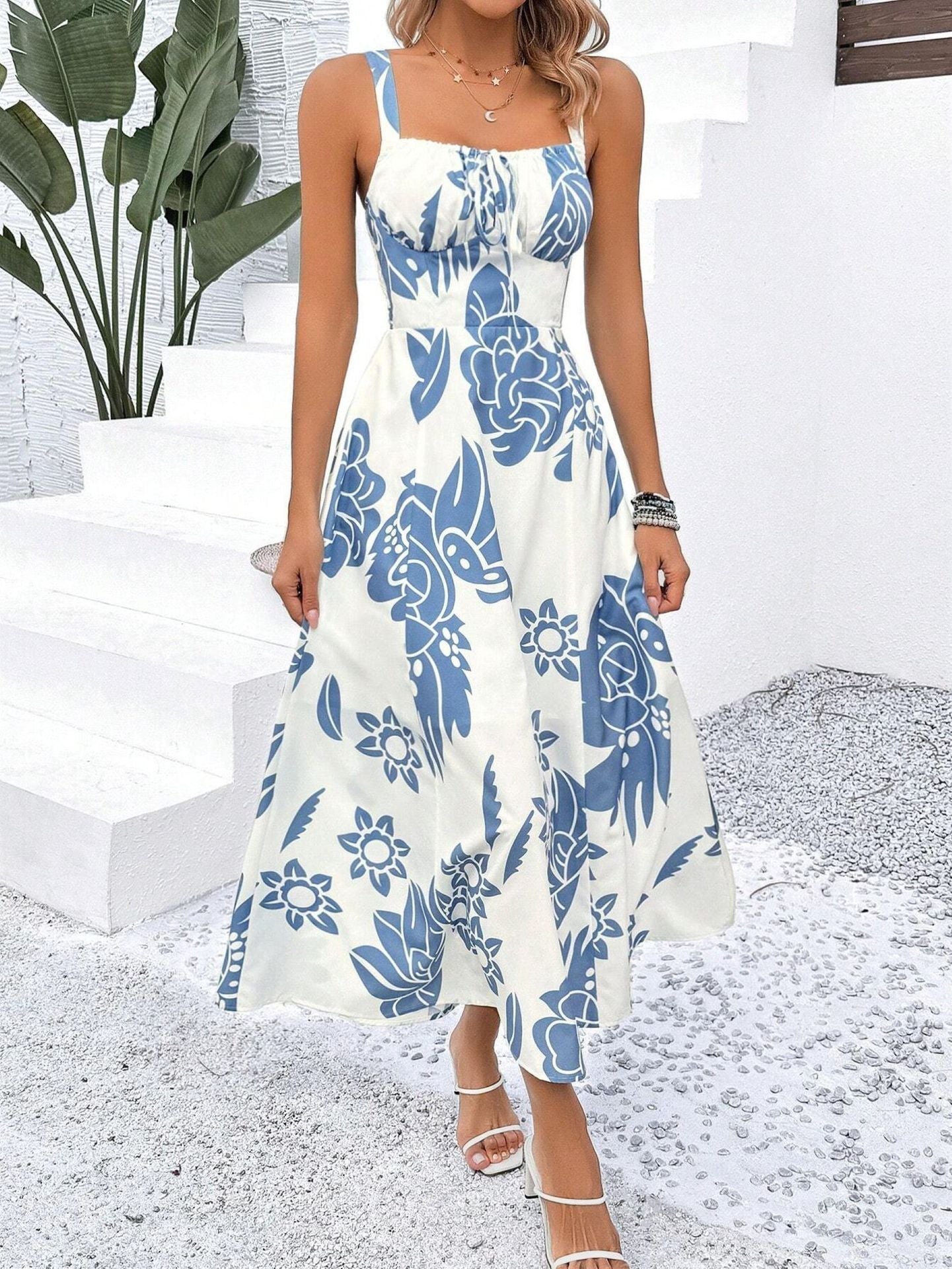 Women's summer dress in A-line cut with floral patterns Ivyshape