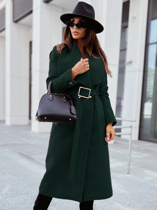 IvyShape | Simple Button V-Neck Wool Coat