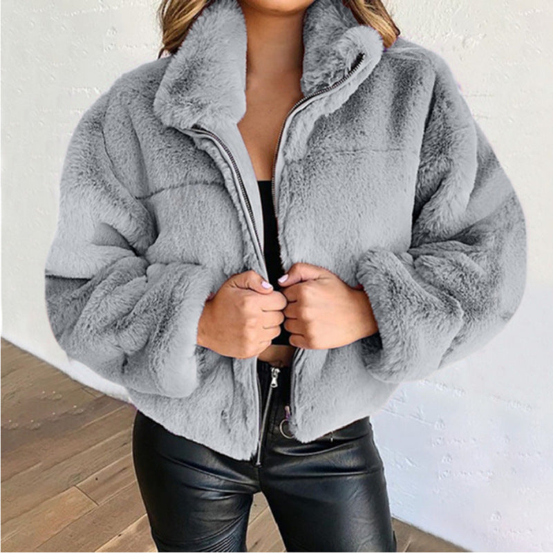 Ivyshape | Faux Fur Zipper Plush Coat