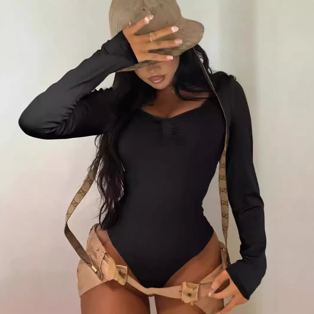 Women Elegant shaped long sleeve bodysuit with ruffle details Ivyshape