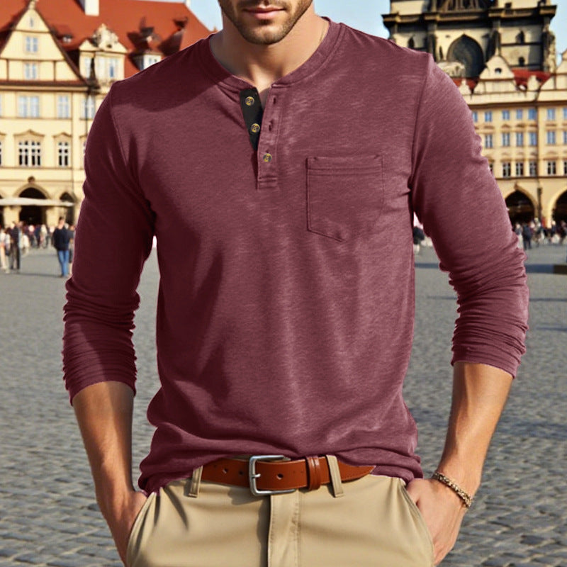 Men's long sleeve shirt with stylish button detail Ivyshape