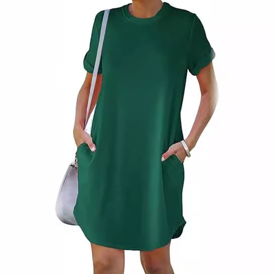 Women's Casual Dress with Pockets and Round Neck Ivyshape