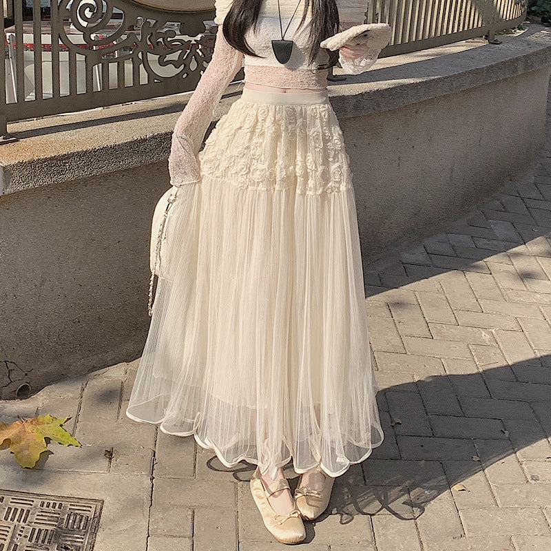 Women Elegant Tulle Skirt with Floral Detail Ivyshape