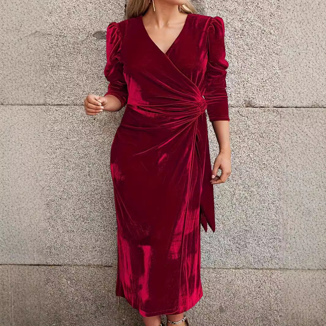 Women Elegant Velvet Wrap Dress Ivyshape
