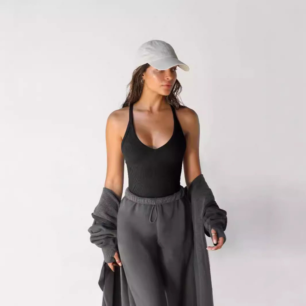 Women's Sport Bustier with Deep V-Neck from Ribbed Structure Ivyshape