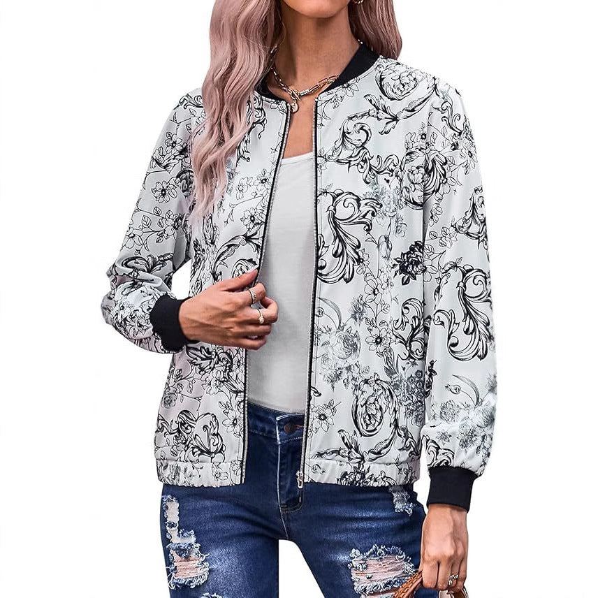 IvyShape | Slim Fit Long Sleeve Printed Short Jacket Outerwear