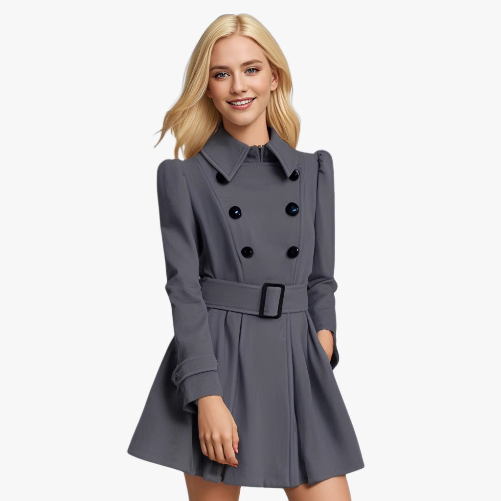 IvyShape | Elegant Belted Ruffled Hem Wool Coat