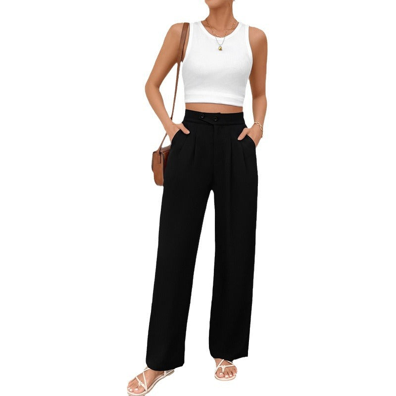 IvyShape | Solid Color Commuting Wide-Leg Casual Pants