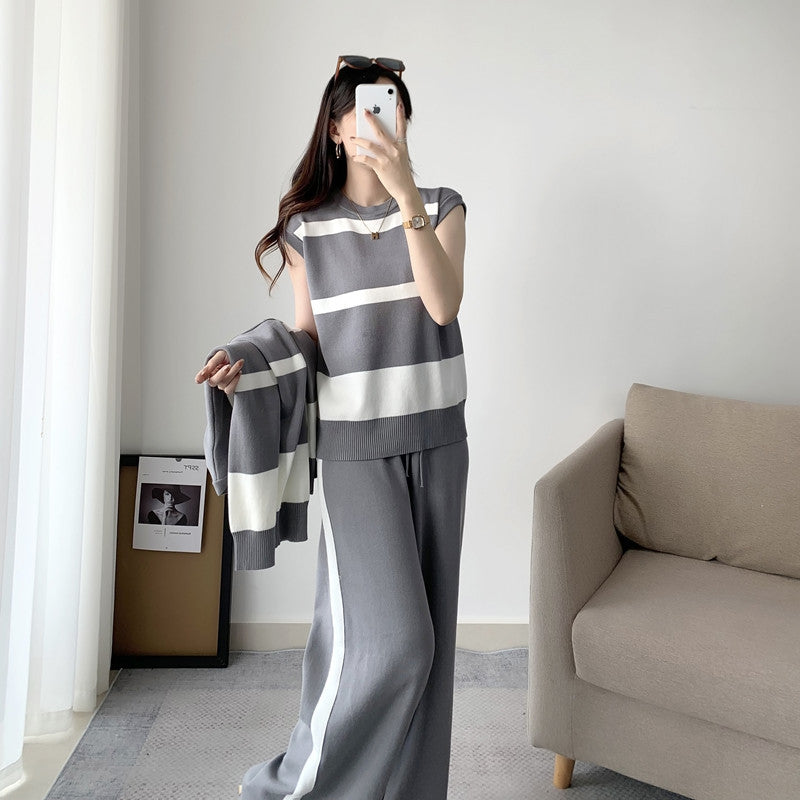 IvyShape | Slimming Stripe Knit Three-Piece Set