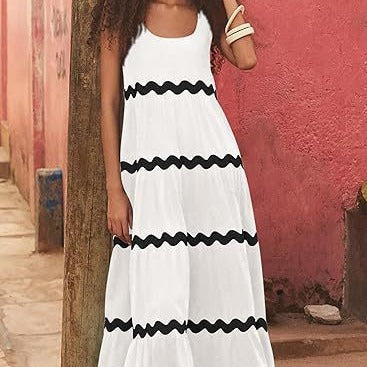 Women's Maxi Dress with Loose Fit and Wave Pattern Ivyshape
