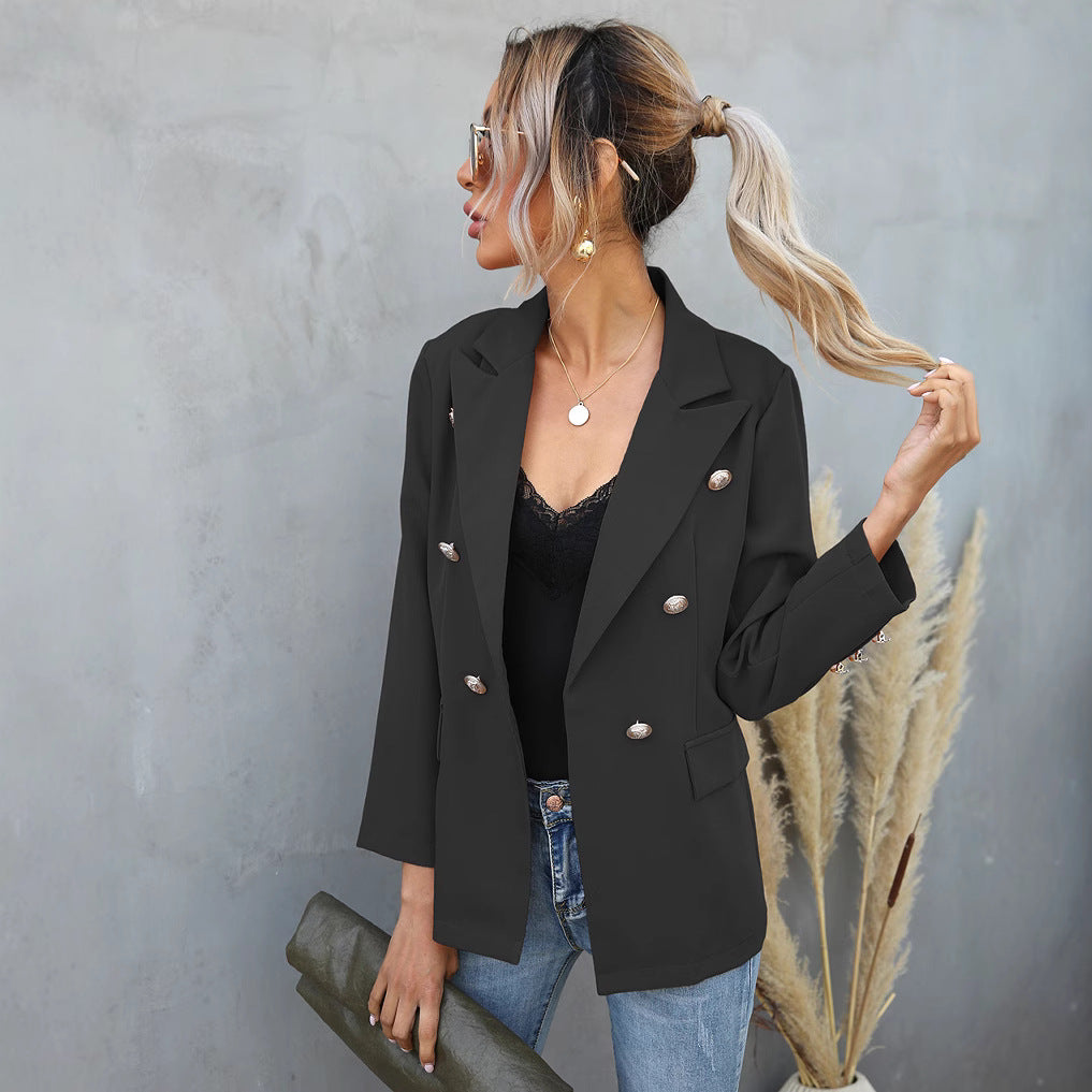 Women Fashion Blazer Jacket with Double Button Placket and Elegant Details Ivyshape
