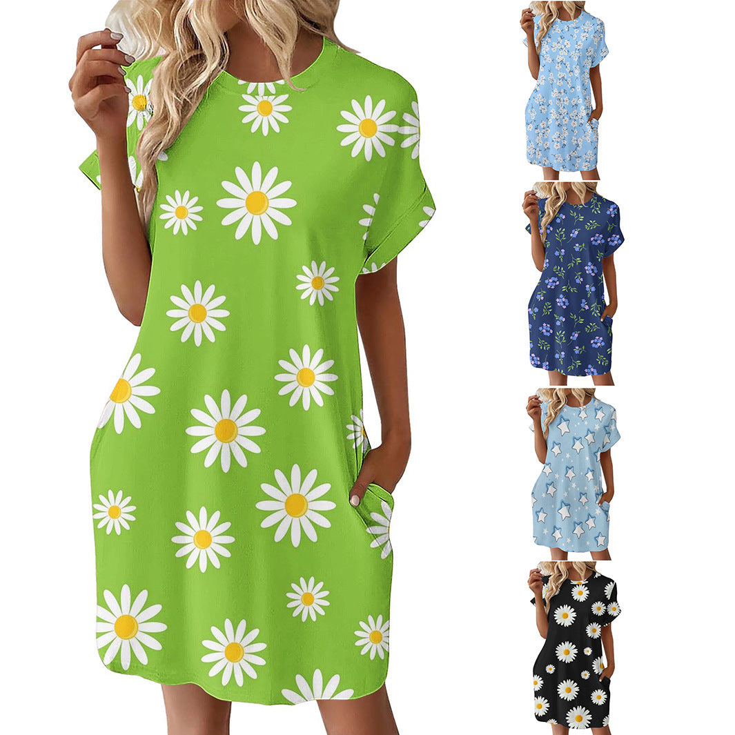 Women's Short Sleeve Casual Shift Dress with Pockets Ivyshape