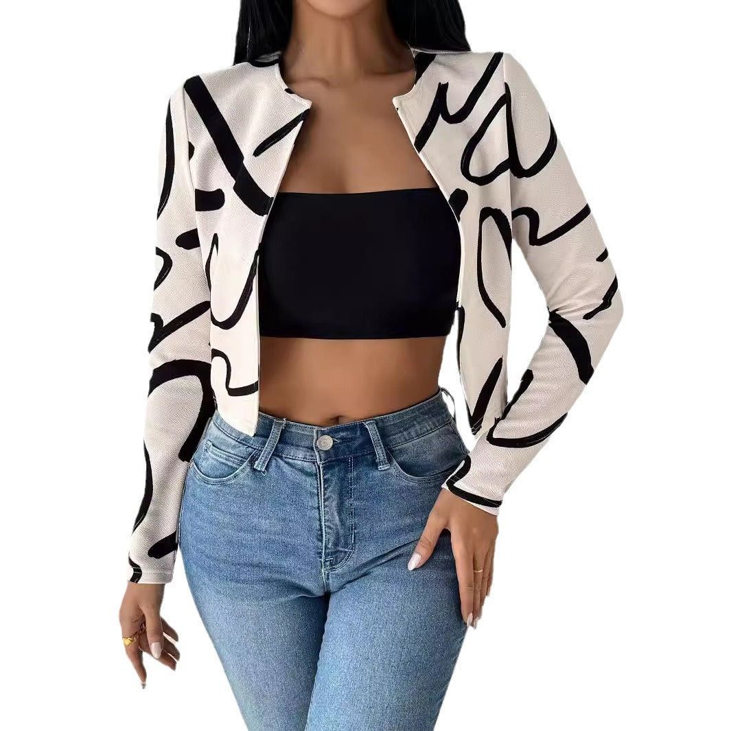 Women elegant short jacket with unique graphic pattern Ivyshape