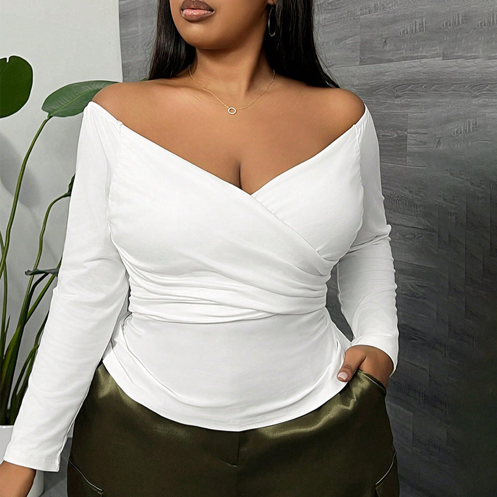 Women fitted wrap top with off-shoulder design Ivyshape