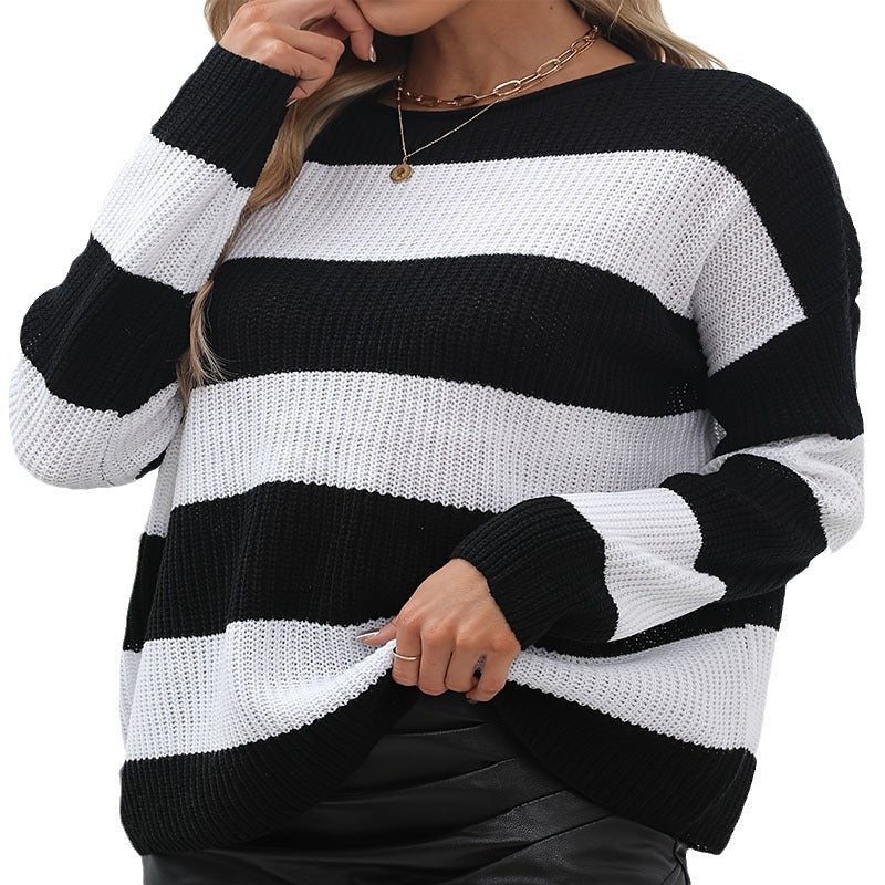 IvyShape | Trendy Striped Loose Casual Sweater Top