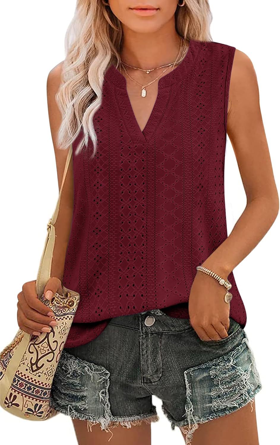 Sleeveless Broderie Anglaise Top for Women Ivyshape