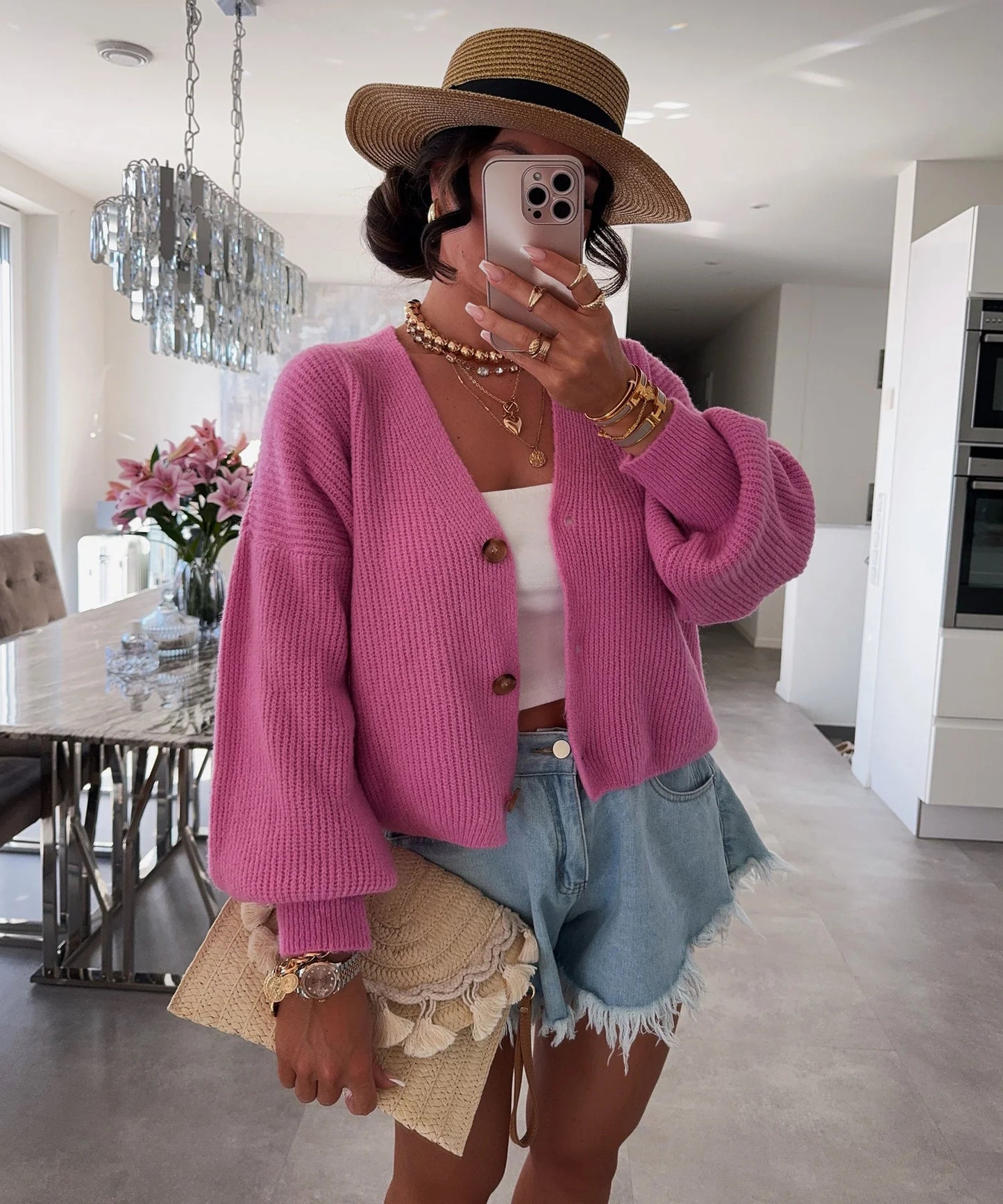 Women's cardigan with voluminous sleeves and high-quality wooden buttons Ivyshape