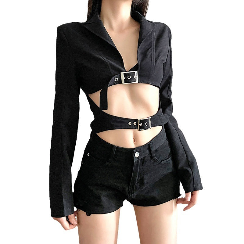 Ivyshape | Slim Fit Midriff-Baring Suit Jacket for Women